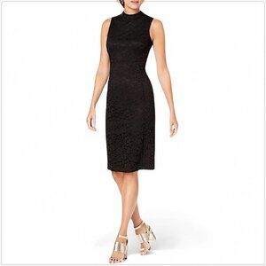 Nine West Black Stretch Lace Mock Neck Fitted Sheath Sleeveless Bodycon Dress 8